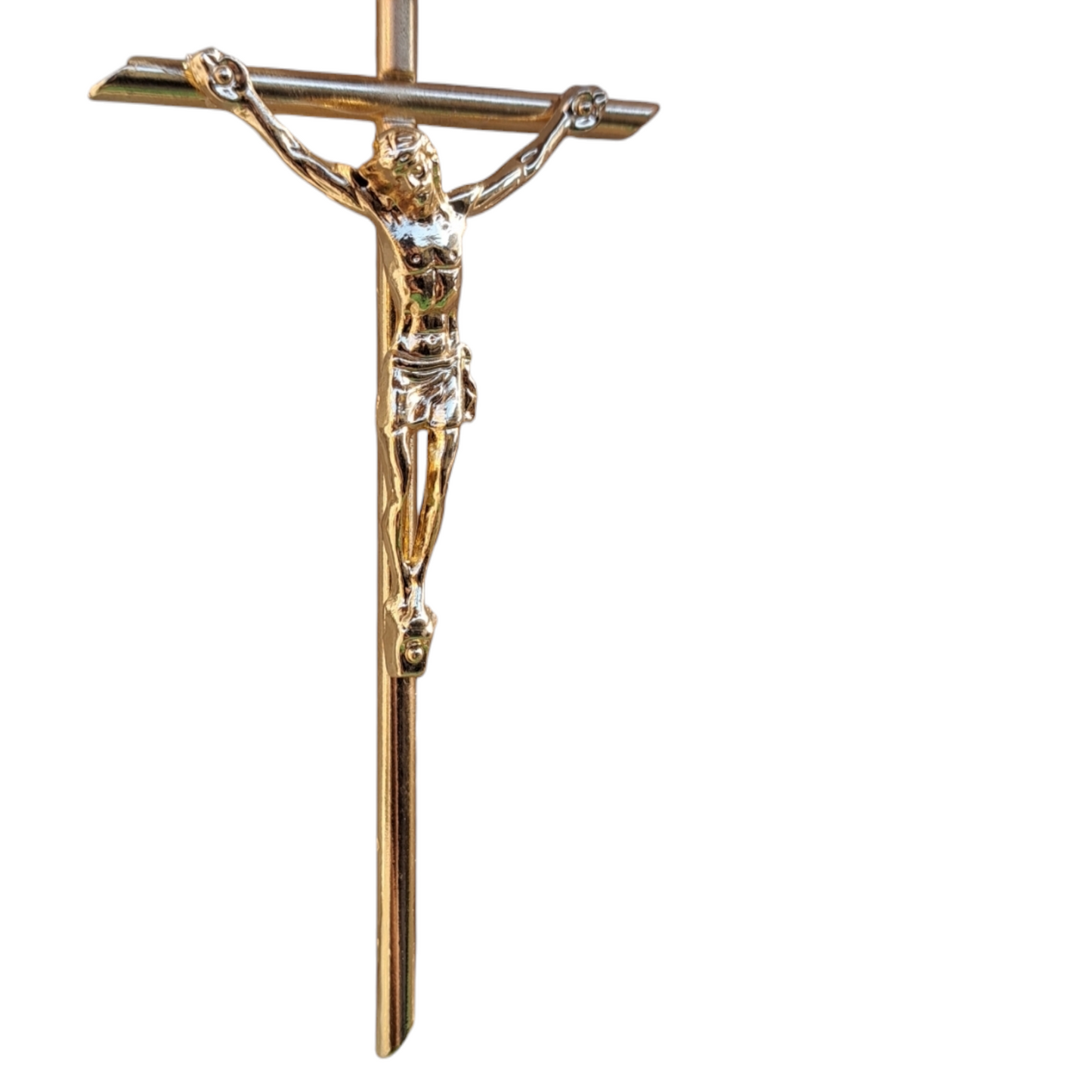 Crucifijo católico religioso de cruz de metal chapado en oro